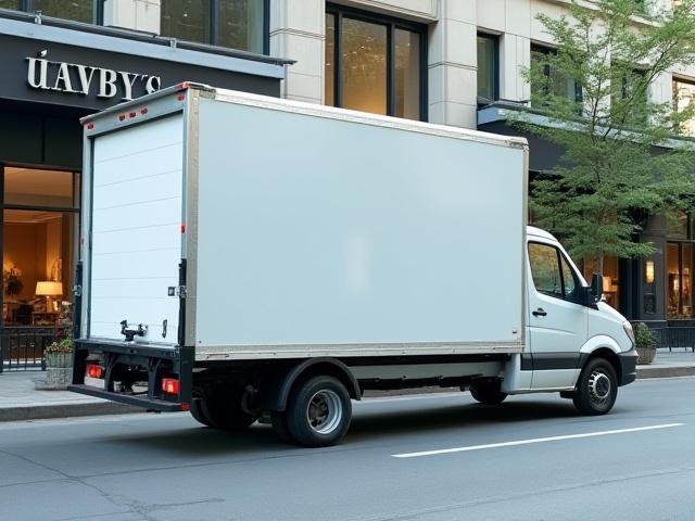Systems 4 Logistics delivery vehicle arriving at a commercial retail district