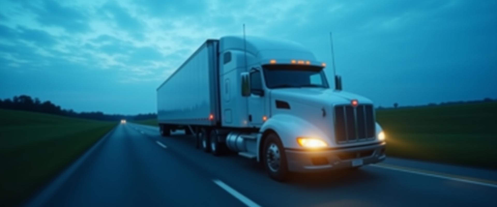 Modern freight truck moving efficiently on a highway at dusk