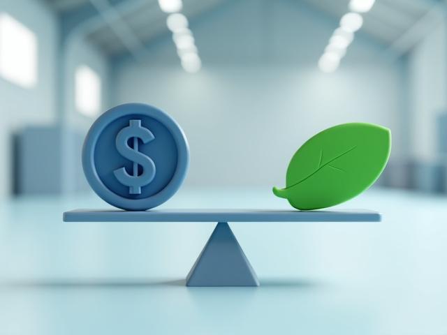 Abstract representation of cost savings and environmental growth balancing each other perfectly
