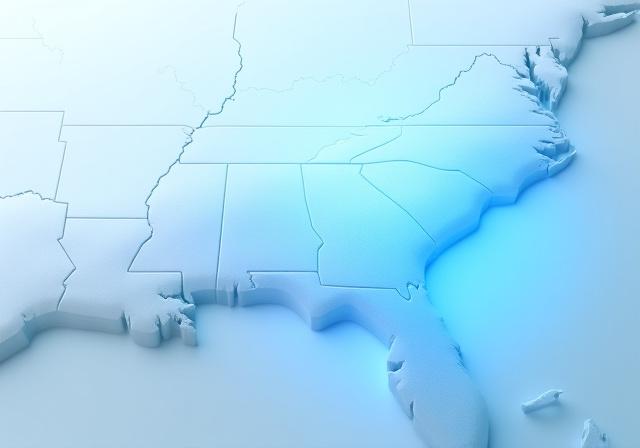 Regional coverage map of South Carolina, North Carolina, and Georgia